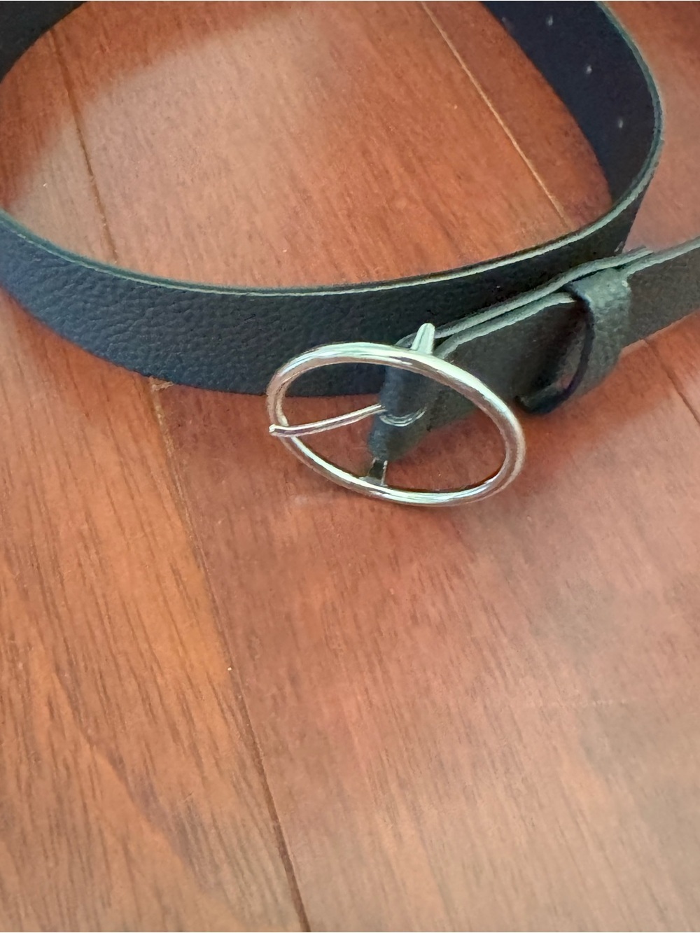 H&M Black Faux Leather Belt with Silver Text Detail